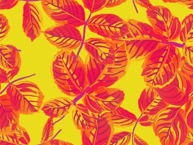 Romantik Botanik Vektör Geçmişi. Tekrarlanan Bahar Şakayığı Duvar Kağıdı. Rose Leaves Leamless Destern 'de. Safran sarısı ve Kırmızı Yaz Tekstil Tasarımı. Boyalı İngiliz Yaprak Örnekleri Koleksiyonu.