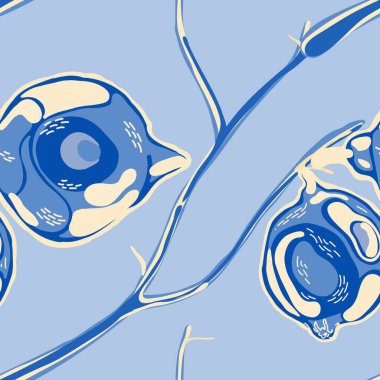 Botanik Çizimi. Psikedelik Citron Motifi. Limonsuz desen. Klasik Mavi ve Indigo Basit İşaretli Kireç. Vector Summer Citrus Yazdırma. Modern El Çizimi Arkaplanı.