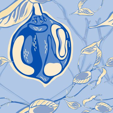 Basit İşaretli Kireç. Vector Summer Citrus Yazdırma. Limonsuz desen. Modern El Çizimi Arkaplanı. Klasik Mavi ve İndigo Botanik İllüstrasyonu. Psikedelik Citron Motifi.