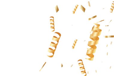  Altın konfetileri, kurdeleler. Parıldıyor. Bokeh geçmişi. Soyut altın yıldönümü davetiye şablonu. Düğün konsepti kartı. Uçan soyut parçacıklar. Patlama kutlama kartı.