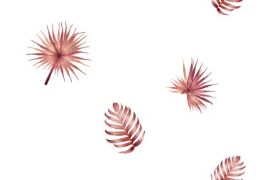 Pembe kırmızı egzotik desen. Canavar ve amber çiçekleri tropik buket. Hawaii tişörtü ve mayo fayansı. Yatay romantik vahşi vektör egzotik fayans. Aşırı doğal botanik tasarımı.