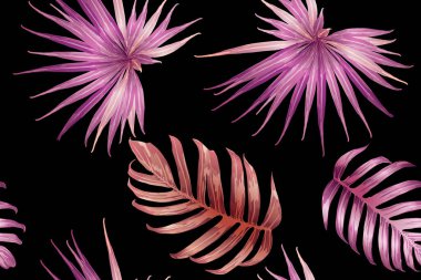 Pembe kırmızı egzotik desen. Canavar ve amber çiçekleri tropik buket. Doymuş büyük çiçekli mayo izi. Yatay Kaliforniya doğal doku tasarımı. Güzel bahar botanik tasarımı.