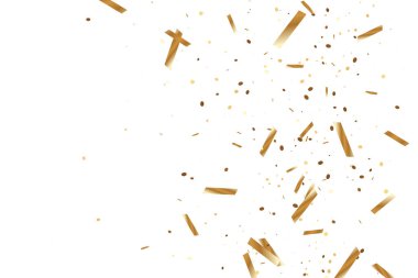  Altın konfetileri, kurdeleler. Parıldıyor. Bokeh geçmişi. Soyut altın yıldönümü davetiye şablonu. Düğün konsepti kartı. Uçan soyut parçacıklar. Patlama kutlama kartı.