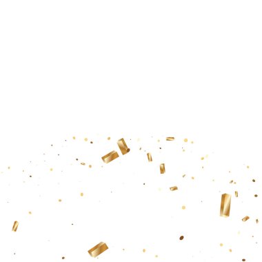  Altın konfetileri, kurdeleler. Parıldıyor. Bokeh geçmişi. Soyut altın yıldönümü davetiye şablonu. Düğün konsepti kartı. Uçan soyut parçacıklar. Patlama kutlama kartı.