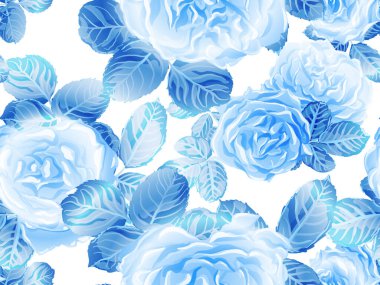 Sürekli Çiçek Atama. Şakayık Yapraklar ve Buds 'ın Uykucu Giysileri. Gül pürüzsüz desen. Botanik Gülü Mayo Parmak izi. Kızsal Hawaii Şakayık Arkaplanı. Klasik Mavi ve İndigo