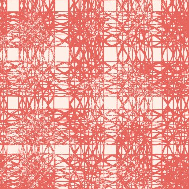 Terracotta Red ve Bej Vektör kusursuz şablon. Dönüşüm düzeni. Ink grunge ızgarası. Elle çizilmiş kusursuz kontrol kalıbı. Etnik ekoseli grafiksel arka plan. Kusursuz şablon arkaplanı.