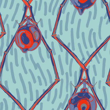 Limonsuz desen. Psikedelik Citron Motifi. Modern El Çizimi Arkaplanı. Vector Summer Citrus Yazdırma. Gök mavisi, kırmızı ve nihai gri İşaretli Kireç. Botanik Çizim.