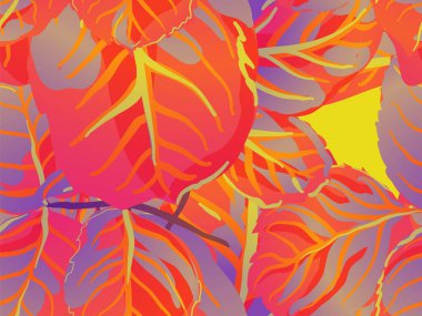 Yaz Tekstil Tasarımı. Boyalı İngiliz Yaprak Örnekleri Koleksiyonu. Rose Leaves Leamless Destern 'de. Tekrarlanan Bahar Şakayığı Duvar Kağıdı. Safran Sarı ve Kırmızı Romantik Botanik Vektör Arkaplanı.