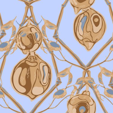 Gök mavisi ve altın rengi modern el çizimi arka plan. Vector Summer Citrus Yazdırma. Basit İşaretli Kireç. Limonsuz desen. Botanik Çizimi. Psikedelik Citron Motifi.