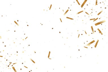  Altın konfetileri, kurdeleler. Parıldıyor. Bokeh geçmişi. Soyut altın yıldönümü davetiye şablonu. Düğün konsepti kartı. Uçan soyut parçacıklar. Patlama kutlama kartı.