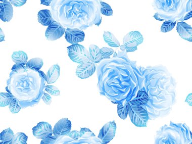 Sürekli Çiçek Atama. Şakayık Yapraklar ve Buds 'ın Uykucu Giysileri. Kızsal Hawaii Şakayık Arkaplanı. Klasik Mavi ve İndigo Botanik Çiçeği Mayo Parmak izi. Gül Kusursuz Desen.