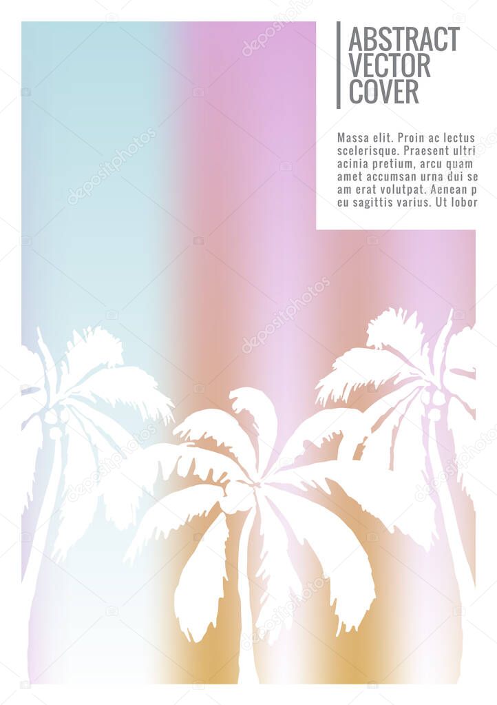 Holographic cover. Iridescent geometric minimal brochure. Holo retro background. Foil simple flyer. Exotic plants backdrop. Fun fluid backdrop. Geometric retro brochure. Foil card.