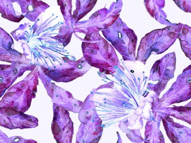 Kalın Çiçek deseni. Mor Arkaplanda Büyük Hawaii Kusursuz Parmak izi. Büyük Tropikal Yaz Maracuya Sonsuz Arkaplanı. Modern Kalın Çiçek Deseni.