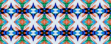 Suluboya El Tekstil. Yaratıcı Navajo Ikat Geçmişi. Aztek Geometrik Tekstil Sınırı Ogee Dikensiz Doku. Ikat Deseni. Allover Organik Mayo Tasarımı. Geo Ogee Tile. Sanrısal Gökkuşağı