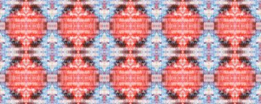Etnik Kusursuz Düzen. Eğlenceli Dikdörtgen İkat Uyumu. Boya fırçası Python arka planı. Kırmızı, bej ve mavi suluboya etnik tasarım. Sembol geometrik mayo deseni. Yılan Derisi Rastgele Doku.