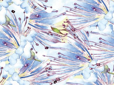 Cesur soyut çiçek deseni. Mavi İndigo 'da Büyük Hawaii Kusursuz Parmak izi. Büyük Egzotik Yaz Suluboya Granadilla Sonsuz Arkaplan. Modern Kalın Soyut Çiçek Deseni.