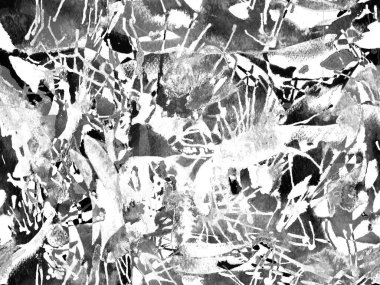 Püskürme izi yok. Siyah beyaz suluboya fırça darbesi grunge tasarımı. Suluboya soyut sıçrama boyası tasarımı. Elle çizilmiş mürekkep lekeleri. Toprak sıçrama deseni. Sıvı damlayan fırça sonsuz iz. 