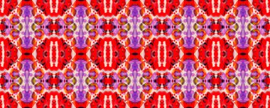 Suluboya El Çizilmiş Batik. Psikedelik Halk Arkaplanı. Allover Etnik Mayo Tasarımı Ikat Yatay Doku. Ruby Red Fun Simetrik Sınır Uyumluluğu. Geometrik Etnik Kusursuz Desen