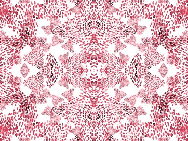 Kırmızı ve Pembe Hayvani Şablon. Suluboya el izi. Afrika egzotik kamuflajı. Geometrik suluboya arka plan. Vahşi hayvan kürkü dokusu. Suluboya El Boyalı Cilt Deseni.