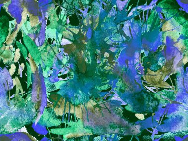 Tehlike izi yok. Mavi suluboya fırça darbesi grunge fayans. Suluboya boya boya tasarımı. Elle çizilmiş mürekkep lekeleri. Toprak sıçrama deseni. Sıvı damlayan fırça sonsuz iz. 