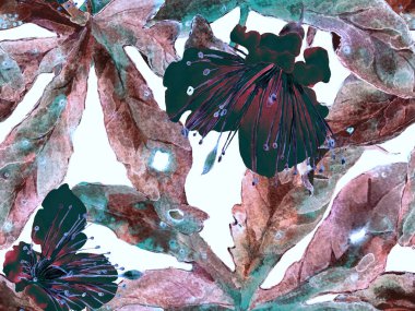 Kalın Çiçek deseni. Kızıl Arkaplanda Büyük Egzotik Kusursuz Parmak izi. Büyük Egzotik Bahar Maracuja Sonsuz Arkaplanı. Modern Kalın Çiçek Deseni.