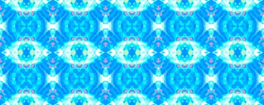 Geometrik Etnik Kusursuz Düzen. Ikat Yatay Doku. Eğlenceli Simetrik Sınır Uyumu. Cyan Suluboya El Çizilmiş Batik. Psikedelik Halk Arkaplanı. Allover Etnik Mayo Tasarımı.