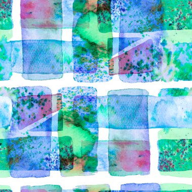 Suluboya Moda Sanatı. Afrika Geo Fırça darbesi. Bauhaus Kusursuz Düzen. Mavi Indigo ve Tidewater Green Freehand suluboya çizgileri. 70 'lerin Renkli Kübizm İllüstrasyonu. Organik arka plan. Eğlence Geometrisi.