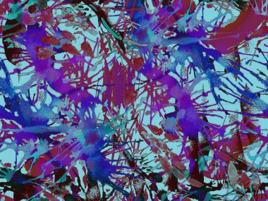 Sıvı, pürüzsüz desen. Mavi suluboya fırça darbesi grunge tasarımı. Suluboya soyut sıçrama boyası tasarımı. Kademeli mürekkep lekeleri. Toprak sıçrama deseni. Sıvı damlayan fırça sonsuz iz. 