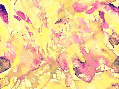 Sıvı, pürüzsüz desen. Sarı suluboya fırça darbesi grunge tasarımı. Suluboya boya boya tasarımı. Kademeli mürekkep lekeleri. Çamur tabakası. Sıvı damlayan fırça sonsuz iz.