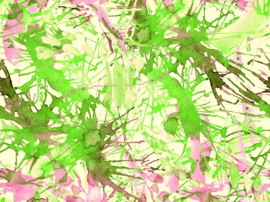 Püskürme izi yok. Yeşil suluboya fırça darbesi grunge tasarımı. Suluboya soyut sıçrama boyası tasarımı. Kademeli mürekkep lekeleri. Çamur tabakası. Sıvı damlayan fırça sonsuz iz.