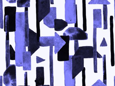 Bauhaus Kusursuz Düzen. Suluboya Geometrik İndigo, Mavi Çizgiler Tasarımı. Sanat Organik Geo Arkaplanı. Büyük Moda Asgari Baskı. Moda Eğlencesi Soyut Boyası Suluboya Renk Çizgileri.