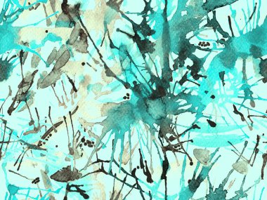 Püskürme izi yok. Mavi suluboya fırça darbesi grunge tasarımı. Suluboya soyut sıçrama boyası tasarımı. Kademeli mürekkep lekeleri. Çamur tabakası. Sıvı damlayan fırça sonsuz iz. 