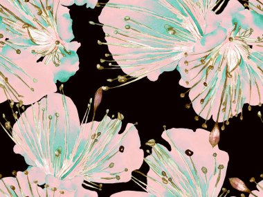 Kalın Çiçek deseni. Kızıl Arkaplanda Büyük Tropikal Kusursuz Parmak izi. Büyük Tropik Yaz Suluboya Tutku Meyvesi Sonsuz Arkaplan. Modern Kalın Çiçek Deseni.