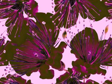 Bold Floral Print. Kızıl Arkaplanda Büyük Hawaii Kusursuz Parmak izi. Büyük Tropik Yaz Suluboya Granadilla Sonsuz Arkaplan. Moda Kalın Çiçek Yazdırma.