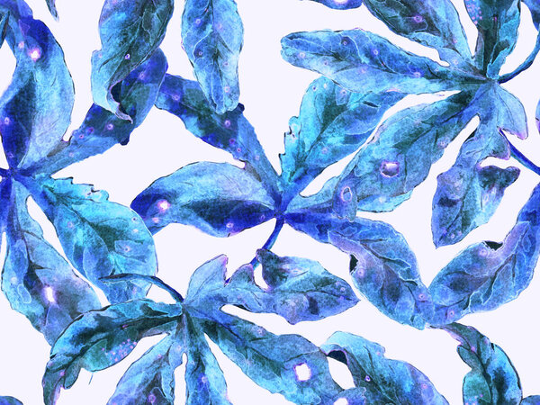 Bold Flower Pattern. Large Tropical Seamless Print on Blue, Indigo Background. Large Exotic Spring Watercolor Lilikoi Endless Background. Modern Bold Flower Pattern.