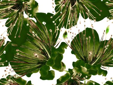 Kalın Çiçek deseni. Yeşil Arkaplanda Büyük Egzotik Kusursuz Parmak izi. Büyük Hawaii Bahar Aquarelle Granadilla Sonsuz Arkaplan. Kalın Çiçek Tasarımı.