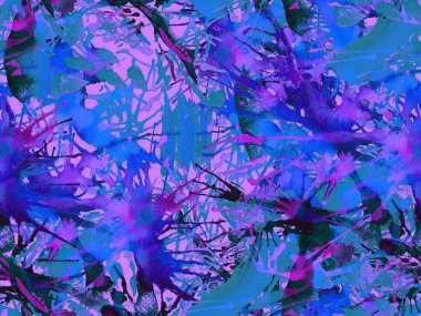 Sıvı, pürüzsüz desen. Mavi suluboya fırça darbesi grunge tasarımı. Suluboya boya boya tasarımı. Kademeli mürekkep lekeleri. Çamur tabakası. Sıvı damlayan fırça sonsuz iz. 