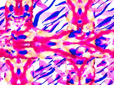 Yeşil ve Kırmızı Zebra Deri İzi. Hayvan kamuflajı arka planı. Afrika deseni. Çizgili, kusursuz desen. Suluboya Kamuflaj Tasarımı. Soyut Safari fayansı. Geometrik Hayvan Dokusu.