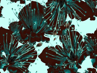 Kalın Çiçekler. Siyah ve Beyaz Arkaplanda Büyük Hawaii Kusursuz Yazısı. Büyük Egzotik Yaz Sulu Tutku Meyvesi Sonsuz Arkaplan. Soyut Kalın Çiçek Yazdırma. 