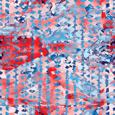 Etnik üçgen modeli. Soyut fırça darbeleriyle sulu boya deseni. Mayo boho baskısı. İlkel el çizimi elementleri olan sonsuz geometrik fayans. Boya aztec dokusu.