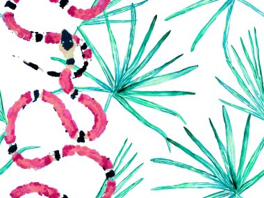 Afrika Safari Deri ve Flora İllüstrasyon. El çizimi tropik desen. Aspid Pürüzsüz Düzen. Elapidae Egzotik Geçmişi. Yılan Derisi Parmak izi. Zehirli Ejder Taklidi. Klasik Mavi ve Lush Lav Kırmızısı