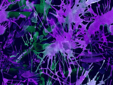 Püskürme izi yok. Mor suluboya fırça darbesi grunge tasarımı. Suluboya boya boya tasarımı. Kademeli mürekkep lekeleri. Çamur tabakası. Sıvı damlayan fırça sonsuz iz.