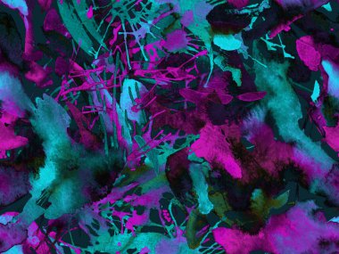 Tehlike izi yok. Mavi suluboya fırça darbesi grunge fayans. Suluboya soyut sıçrama boyası tasarımı. Kademeli mürekkep lekeleri. Toprak sıçrama deseni. Sıvı damlayan fırça sonsuz iz.