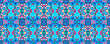 Eğlenceli Simetrik Sınır Uyumu. Suluboya El Çizilmiş Batik. Psikedelik Halk Arkaplanı. Allover Etnik Mayo Tasarımı. Ikat Yatay Doku. Mavi Geometrik Etnik Kusursuz Desen.