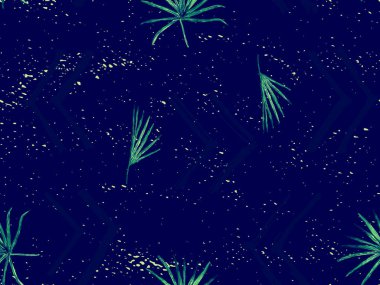 İndigo egzotik desen. Canavar yaprakları ve amber çiçekleri yaz baskısı. Doymuş büyük çiçekli mayo izi. Yatay Kaliforniya doğal doku tasarımı. Aşırı doğal botanik tasarımı.