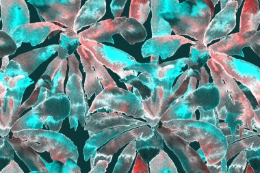 Turkuaz Mavi Tropikal Şablon. Suluboya Yatay Tropik Tasarım. Palm Geometric Mayo desenli. Palmiye yapraklarının eğlenceli dokusu. Etnik Aloha İlişkisi. Egzotik Yaprak Bikini Arkaplanı. 