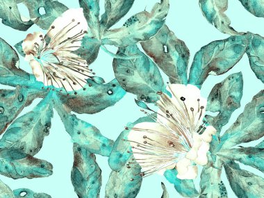 Kalın Çiçek deseni. Mavi İndigo 'da Büyük Hawaii Kusursuz Parmak izi. Büyük Hawaii Yaz Sulu Maracuja Sonsuz Arkaplan. Modern Kalın Çiçek Deseni.