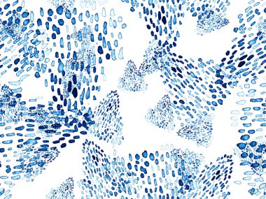 Çivit mavisi, kusursuz hayvan deseni. Suluboya el izi. Afrika egzotik kamuflajı. Geometrik suluboya arka plan. Vahşi hayvan kürkü dokusu. Suluboya El Boyalı Cilt Deseni.