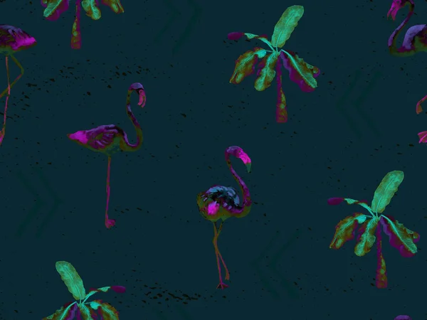 Grote Hipster Flamingo Blauwe Hawaïaanse Naadloze Patroon Zomer Tropische Vogels — Stockfoto