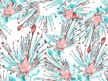 Çiçek desenli moda. Pembe ve Sarı Arkaplanda Büyük Tropikal Kusursuz Parmak İzi. Büyük Egzotik Bahar Kova 'sı Granadilla Sonsuz Arkaplanı. Rastgele Çiçek Deseni.